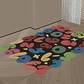 Bright Multicolored Round Rug Featuring Pink Blue Green Shapes For Kids Room