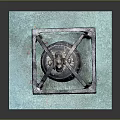 Ancient Musical Instrument Bronze Bell with Intricate Carvings and Metal Stand on Blue Mat