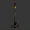 Futuristic Mechanical Weapon With Red Green Accents And Detailed Display Stand