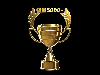 Elegant Gold Trophy And Medal Featuring 5000 Plus Sales And Laurel Leaves Decor 3d model