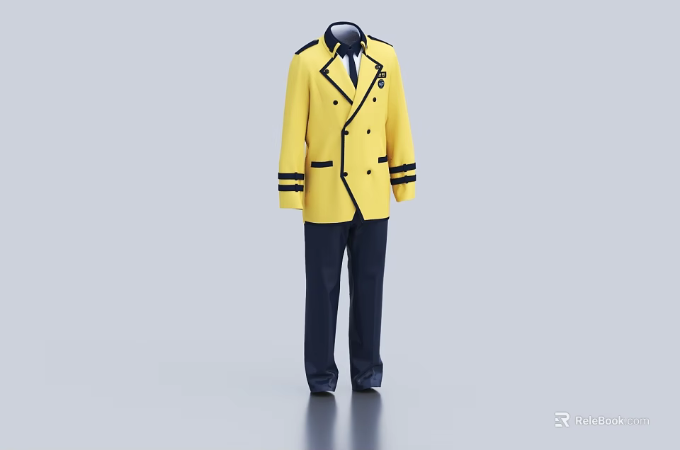 Double breasted Yellow Jacket with Black Stripes and Dark Pants for Formal Uniform Outfit 3d model 