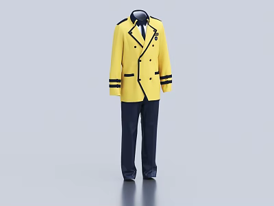 Double breasted Yellow Jacket with Black Stripes and Dark Pants for Formal Uniform Outfit 3d model