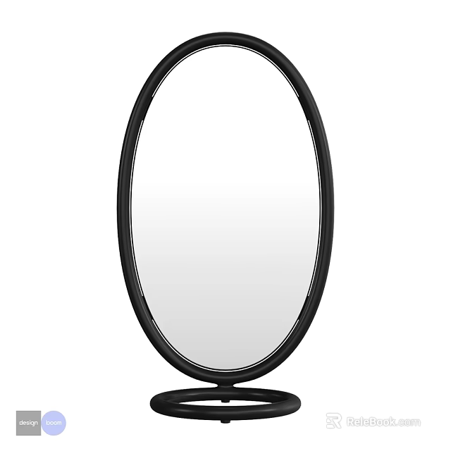 Modern Oval Mirror With Black Frame And Round Base Design 3d model 