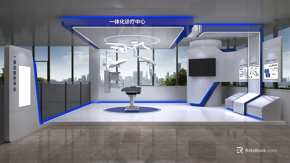 Modern Integrated Treatment Center Interior With Surgical Lamps Operation Table And Medical Equipment 3d model 