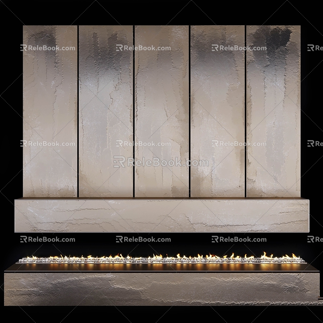 Modern Fireplace Fireplace Fire Minimalist Stone Metal 3d model