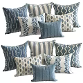 Blue and White Decorative Throw Pillows with Leaf Patterns Geometric Designs and Striped Accents