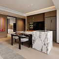 Modern Living and Dining Room Open Layout Design With Sofa Piano Marble Counter And Cabinets
