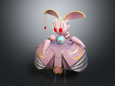 Pink Rabbit Eared Character With Golden Decorations And Gem Sphere Creature Design 3d model