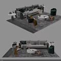 Modern Sofa Coffee Table Set With Accent Chair Throw Pillows And Area Rug 3d model
