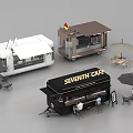 Mobile Food Trucks And Outdoor Seating For Seventh Cafe With Tables And Umbrellas