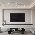 Elegant Modern Living Dining Room Interior With Round Chandeliers Gray Sofa And Coffee Table