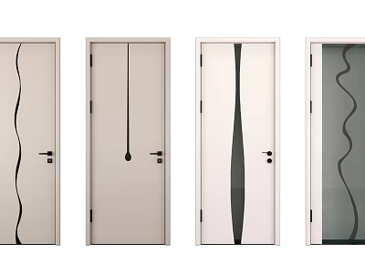 Modern Hinged Doors With Stylish Black Wave Line Patterns And Light Color Design 3d model