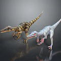 Two Realistic 3D Dinosaur Models With Colorful Patterns Standing On Reflective Surface 3d model