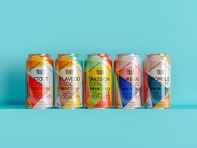 Colorful Canned Drinks with Various Flavors Including Tropical Passion Fruit Lime and Fig 3d model
