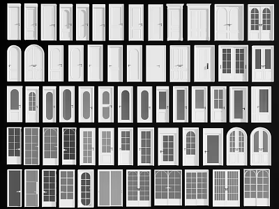 Diverse Hinged Door Styles Featuring Glass Panels And Various Shapes 3d model