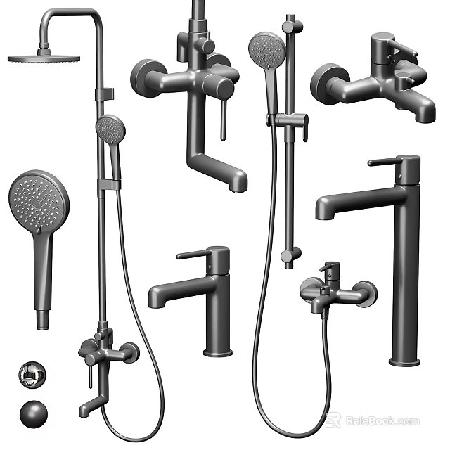 Contemporary Black Shower System Featuring Handheld Overhead Sprayers Faucet And Valve Parts 3d model 