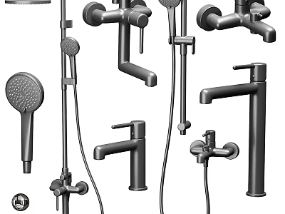 Contemporary Black Shower System Featuring Handheld Overhead Sprayers Faucet And Valve Parts 3d model