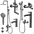 Contemporary Black Shower System Featuring Handheld Overhead Sprayers Faucet And Valve Parts