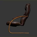 Single Brown Leather Rocking Chair with Wooden Frame and Curved Armrests
