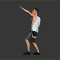 Man in White Tank Top Gray Shorts and Black Shoes Posing with Extended Right Arm
