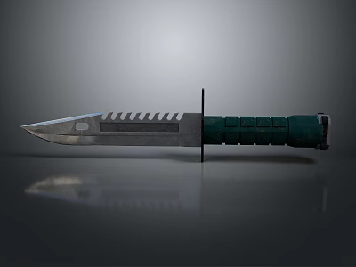 Tactical Military Knife Design With Serrated Blade And Green Textured Handle 3d model