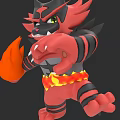 Fierce Red Black Tiger Like Character With Flame In Hand And Spiked Mane