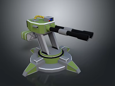 Green Mechanical Weapon Turret Structure With Black Barrel And Stable Base Design 3d model