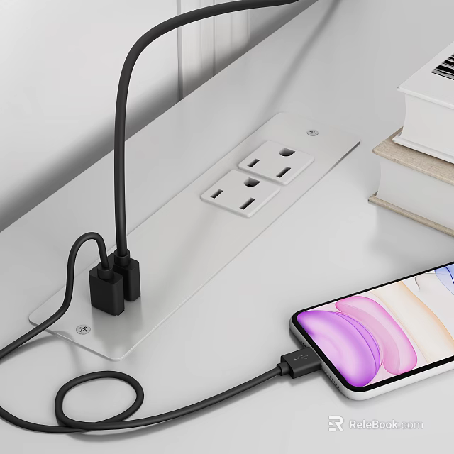 Daily Use Electrical Power Strip With Multiple Outlets And Smartphone Charging On Desktop 3d model 