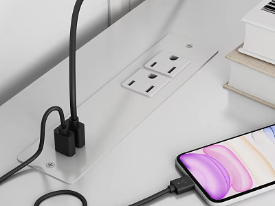 Daily Use Electrical Power Strip With Multiple Outlets And Smartphone Charging On Desktop 3d model
