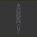 Detailed Warship Model With Red Blue Hull Deck Turrets And Antenna Structure