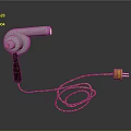 Silver Electronic Hair Dryer With Wooden Handle And Orange Power Cord