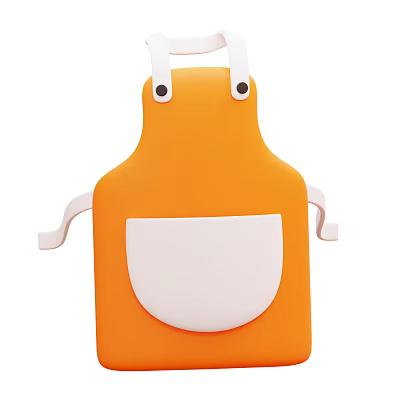 Cute Orange Apron Decorative Ornament Set With White Straps And Pocket Design 3d model