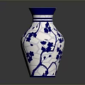 Intricately Carved Ceramic Vase With Blue And White Floral Branch Patterns