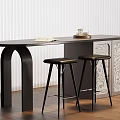 Modern Dark Bar Counter With Two Black Bar Stools And Decorative Panels 3d model