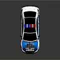 Blue and White Police Patrol Car With Flashing Lights And POLICE Decals