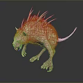 Fierce White Monstrous Rodent With Sharp Spikes Pink Ears And Claws On Dark Background