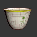 White Household Bowl With Yellow Rim And Green Floral Patterns Design