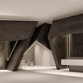 Modern Reception Desk Interior Design With Geometric Concrete Structure And Ambient Lighting 3d model