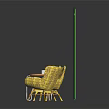 Two Yellow Woven Chairs And Small Round Table In Modern Indoor Setting With Lit Background