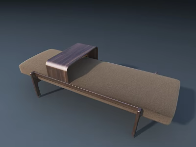 Modern Upholstered Ottoman with Wooden Frame and Small Tabletop for Home Decor 3d model