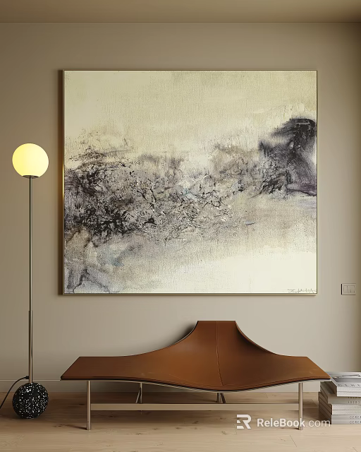 Modern Abstract Painting With Textured Gray Black Tones For Interior Wall Decor 3d model 