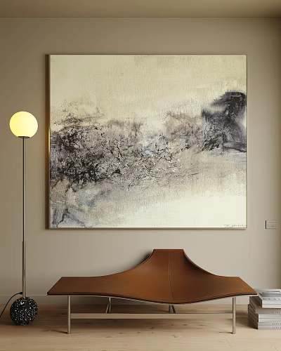 Modern Abstract Painting With Textured Gray Black Tones For Interior Wall Decor 3d model