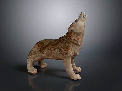 Realistic Howling Wolf Statue Figure With Natural Brown Color And Detailed Texture 3d model