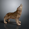 Realistic Howling Wolf Statue Figure With Natural Brown Color And Detailed Texture