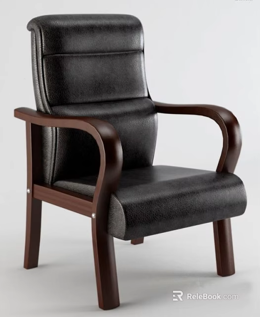 Classic Black Leather Office Chair With Wooden Armrests And Sturdy Legs 3d model 