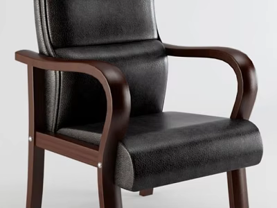 Classic Black Leather Office Chair With Wooden Armrests And Sturdy Legs 3d model