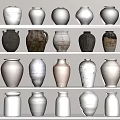 Ceramic Vessels Displayed On Multiple Shelves With Various Styles And Earth Tones 3d model