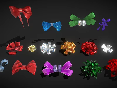 Colorful Red Green Blue Purple Gold Silver Bowknot Ornament Decoration Set for Home Decor 3d model