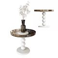 Modern Round Top Side Table with White Spherical Marble Base and Decorative Vase 3d model