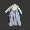 Elegant Traditional Korean Hanbok Clothing Light Blue White With Bow Decoration